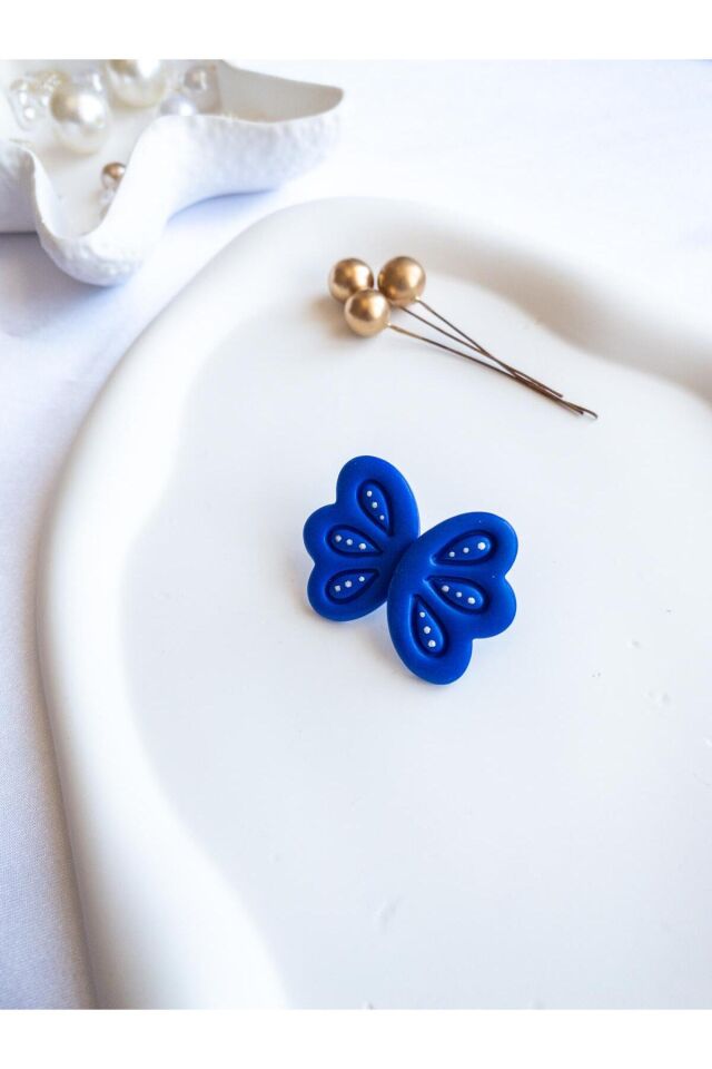 BeuBella Lacivert Kanat Küpe – El Yapımı Polimer Kil – Gri Yaldız Desenli Modern Takı