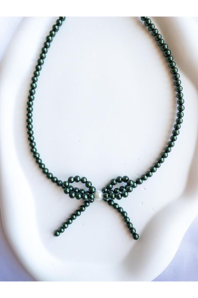 BeuBella Yeşil İnci Boncuk Kolye – Kurdele Detaylı – Ayarlanabilir Boy – El Yapımı Takı