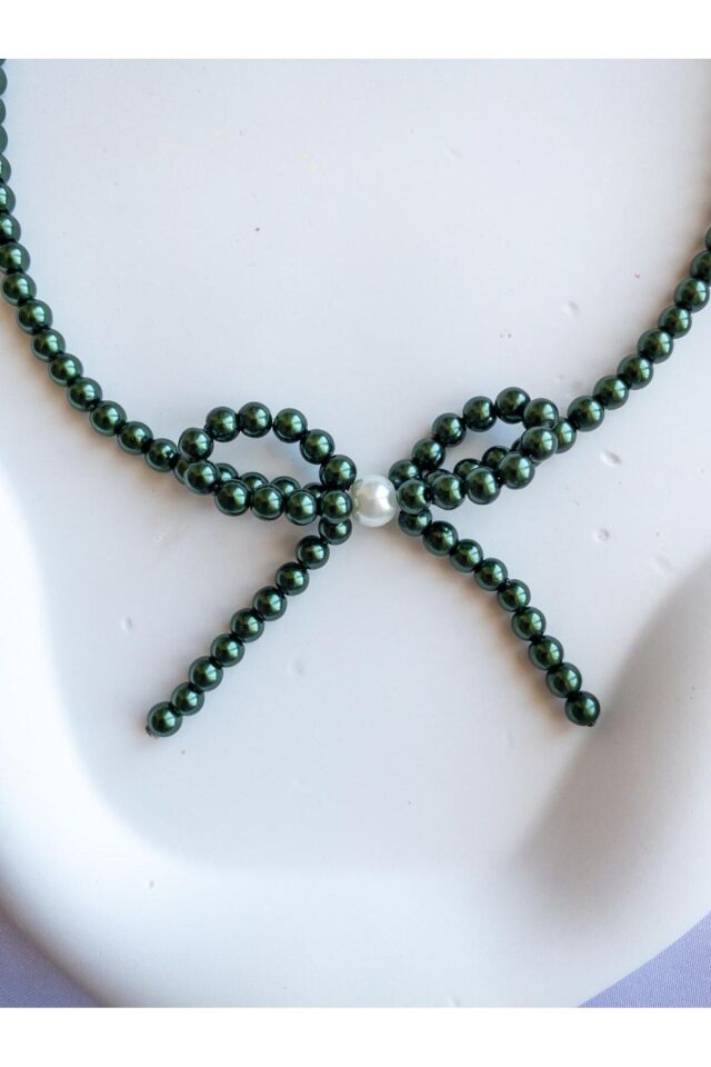 BeuBella Yeşil İnci Boncuk Kolye – Kurdele Detaylı – Ayarlanabilir Boy – El Yapımı Takı