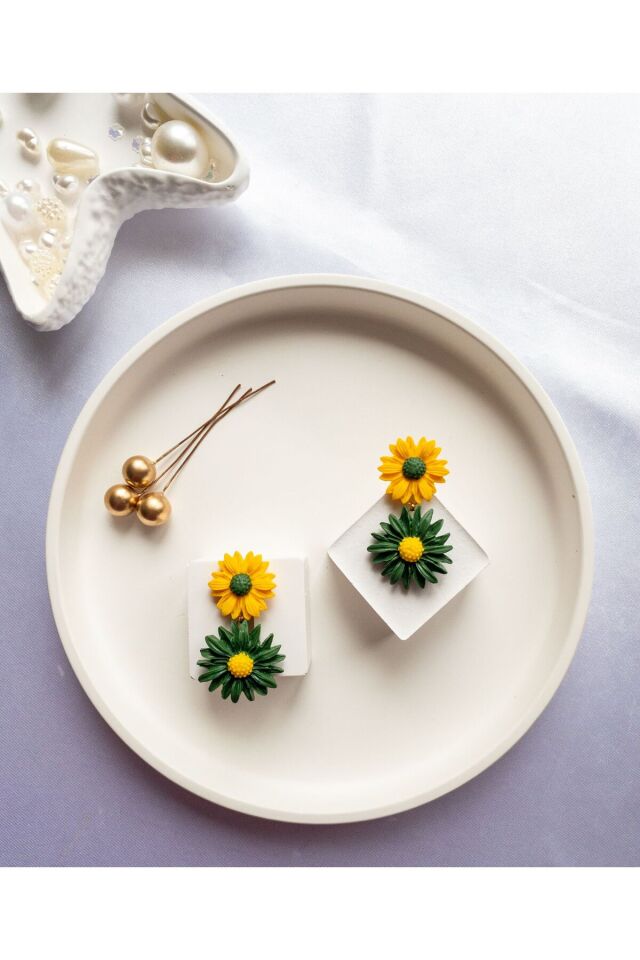 Özel Tasarım Polimer Kil Ayçiçeği Küpe