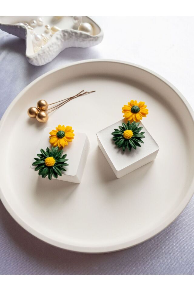 Özel Tasarım Polimer Kil Ayçiçeği Küpe