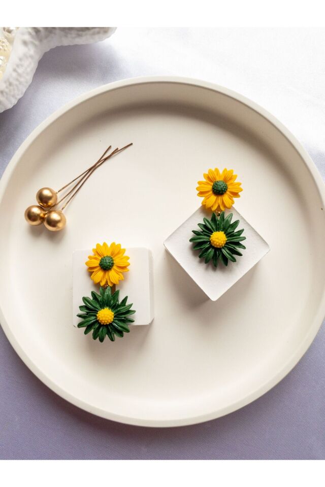 Özel Tasarım Polimer Kil Ayçiçeği Küpe