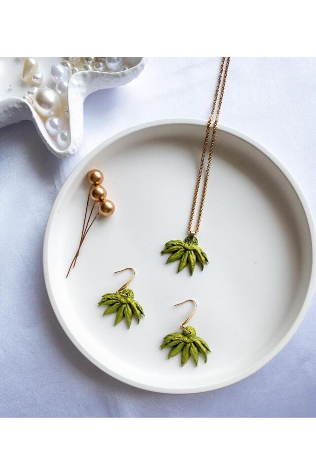 BeuBella El Yapımı Kasımpatı Takı Seti – Yeşil Polimer Kil – Altın Kaplama & Çelik – Antialerjik