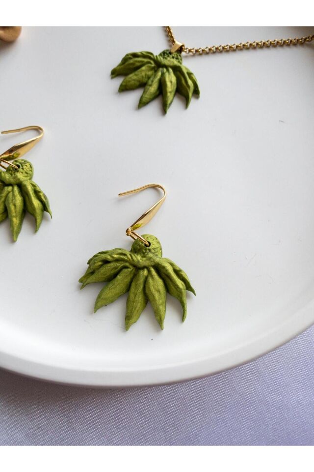 BeuBella El Yapımı Kasımpatı Takı Seti – Yeşil Polimer Kil – Altın Kaplama & Çelik – Antialerjik