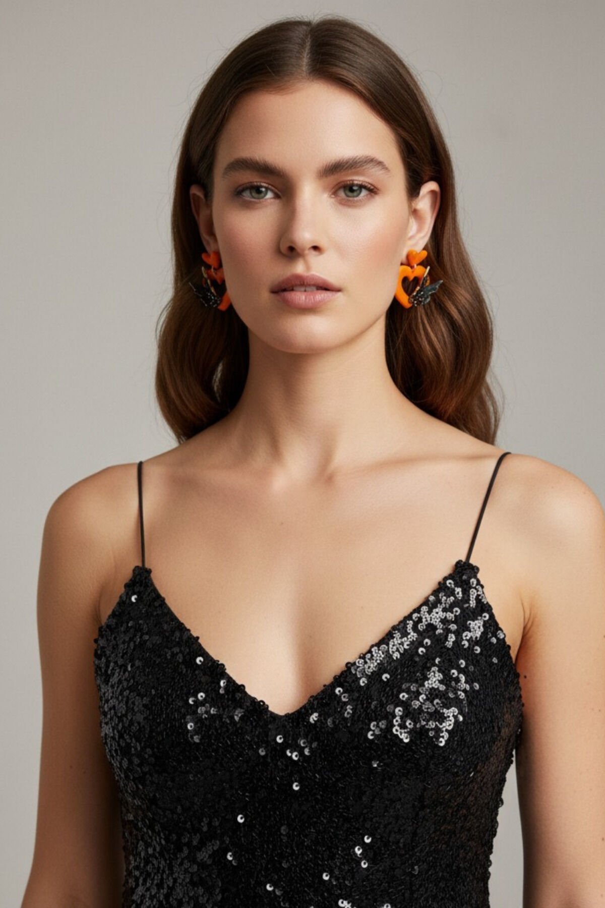 Turuncu Kalp Küpe – El Yapımı Polimer Kil, Çelik Antialerjik Çivi, 925 Gümüş Halkalı Zarif Takı