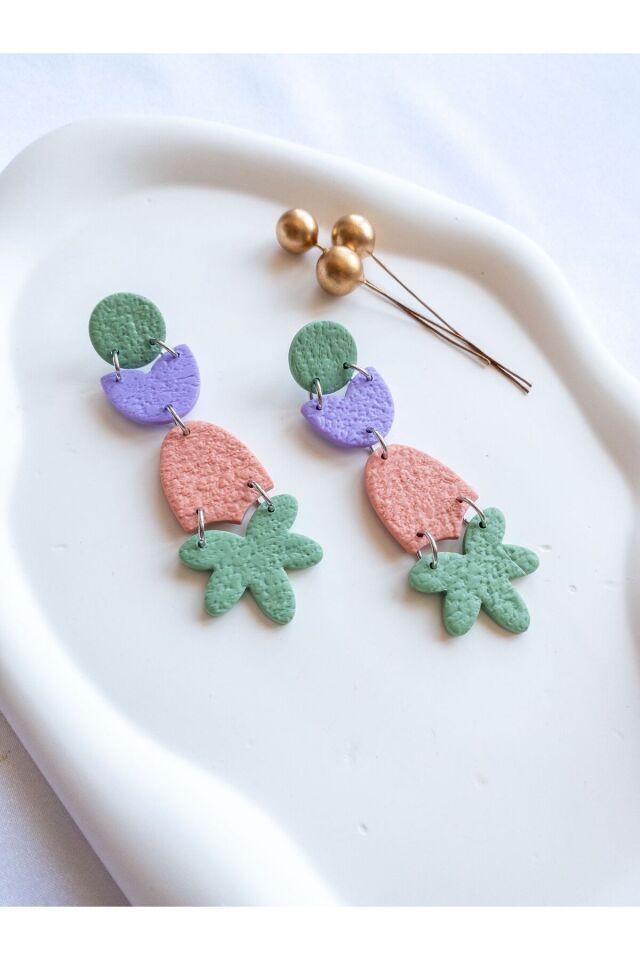 Pastel Geometrik Küpe – El Yapımı Polimer Kil, Çelik Antialerjik Çivi, Hafif ve Zarif Takı