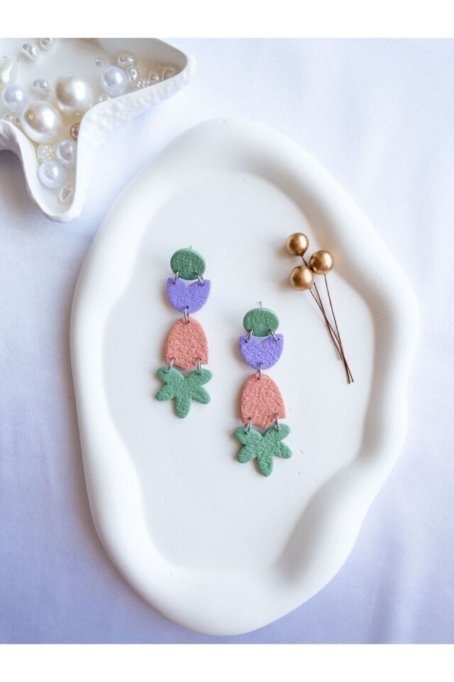 Pastel Geometrik Küpe – El Yapımı Polimer Kil, Çelik Antialerjik Çivi, Hafif ve Zarif Takı