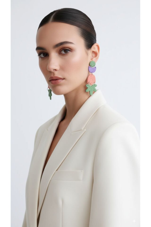 Pastel Geometrik Küpe – El Yapımı Polimer Kil, Çelik Antialerjik Çivi, Hafif ve Zarif Takı