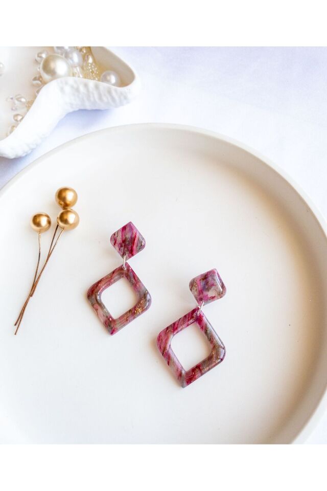 BeuBella Renkli Geometrik Küpe – Reçine Kaplama Transparan Polimer Kil – Çelik Antialerjik