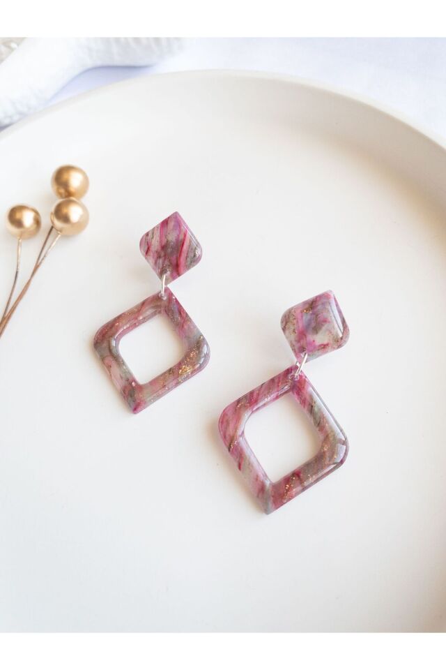 BeuBella Renkli Geometrik Küpe – Reçine Kaplama Transparan Polimer Kil – Çelik Antialerjik