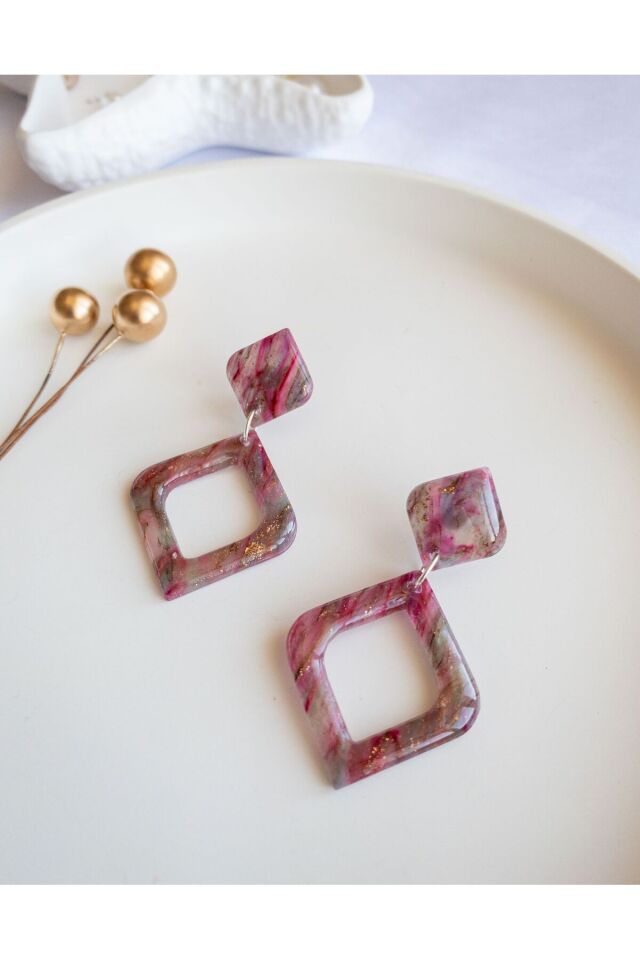 BeuBella Renkli Geometrik Küpe – Reçine Kaplama Transparan Polimer Kil – Çelik Antialerjik