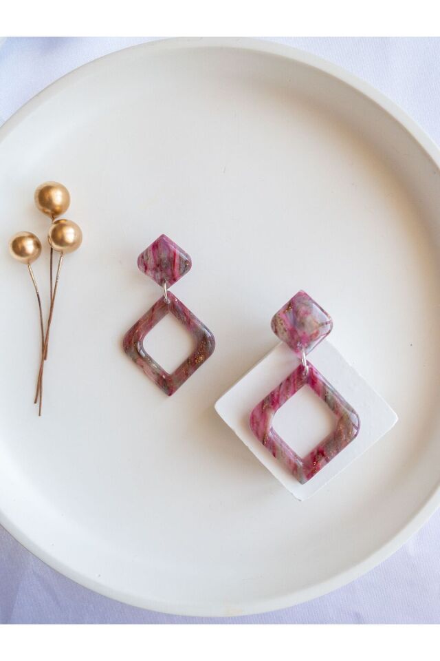 BeuBella Renkli Geometrik Küpe – Reçine Kaplama Transparan Polimer Kil – Çelik Antialerjik