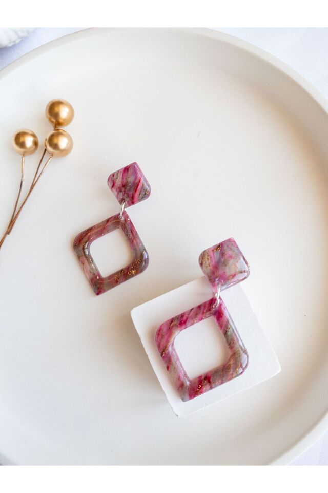 BeuBella Renkli Geometrik Küpe – Reçine Kaplama Transparan Polimer Kil – Çelik Antialerjik