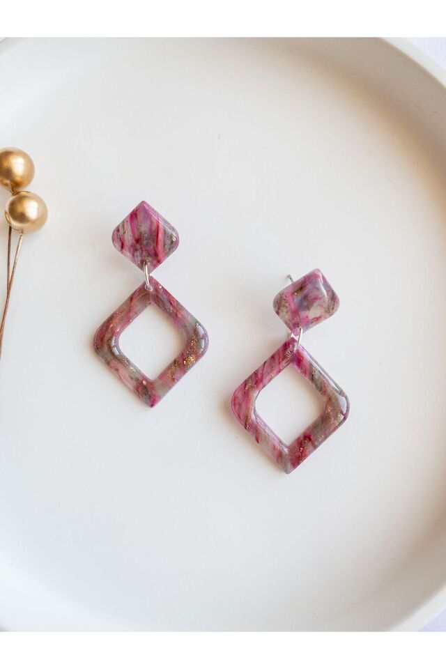 BeuBella Renkli Geometrik Küpe – Reçine Kaplama Transparan Polimer Kil – Çelik Antialerjik