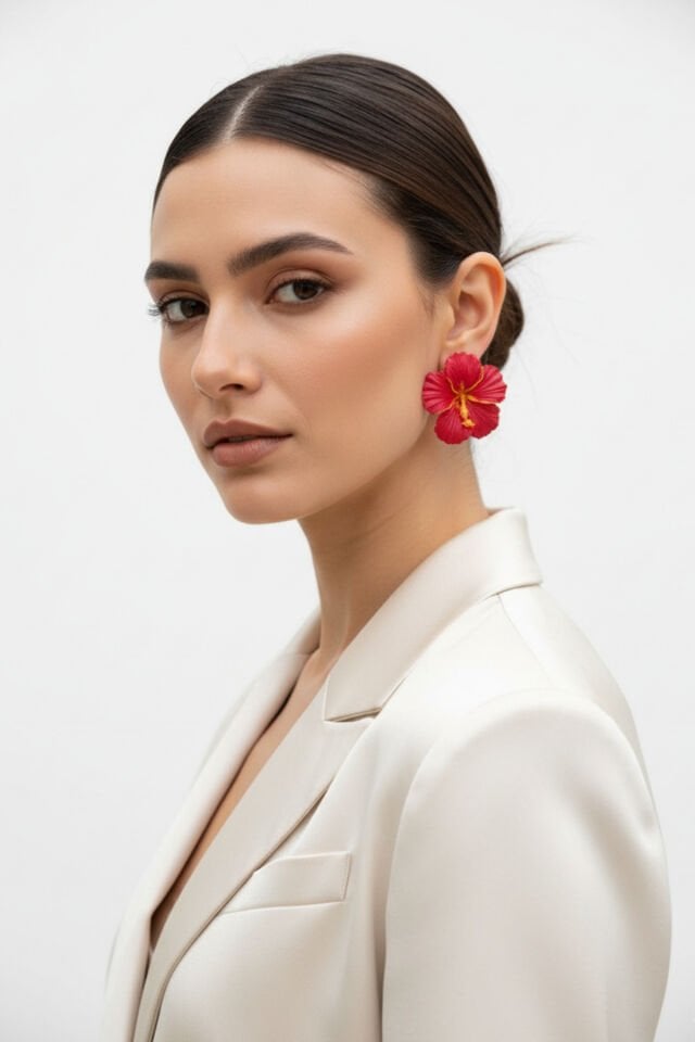 Kırmızı Çiçek Küpe – El Yapımı Polimer Kil – Antialerjik Çelik Çivili Küpe