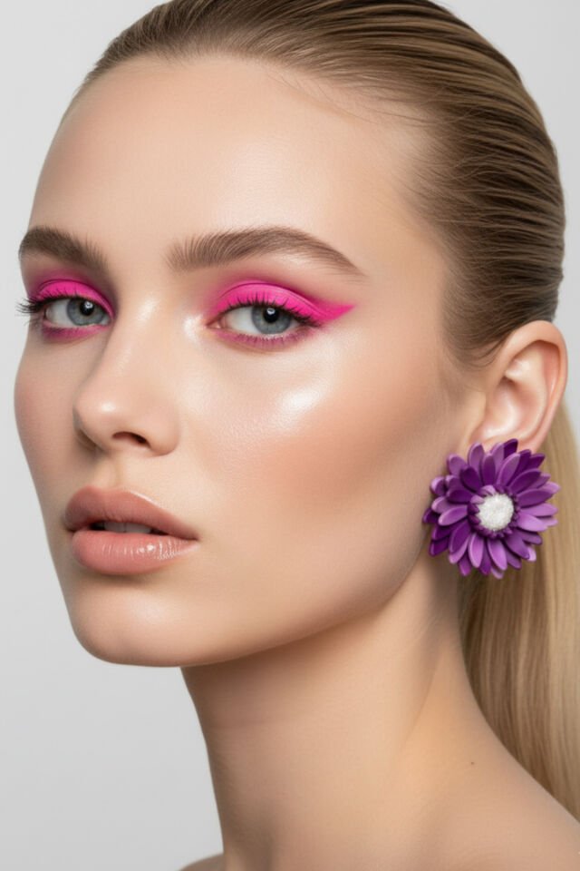 Mor Krizantem Küpe – El Yapımı Polimer Kil – Antialerjik Çelik Çivi