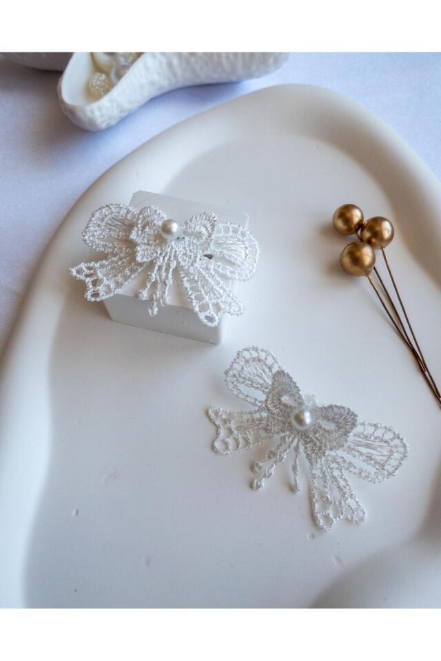 BeuBella El Yapımı Dantel Kurdele Küpe – İnci Detaylı Vintage Gelin Küpesi – Çelik Çivili