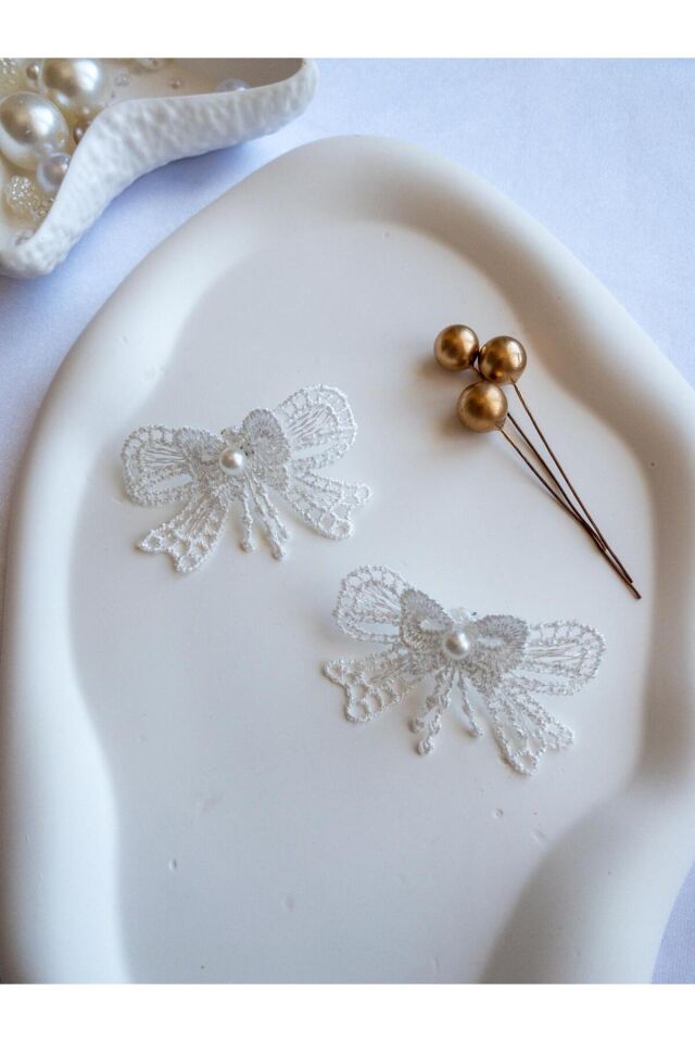 BeuBella El Yapımı Dantel Kurdele Küpe – İnci Detaylı Vintage Gelin Küpesi – Çelik Çivili