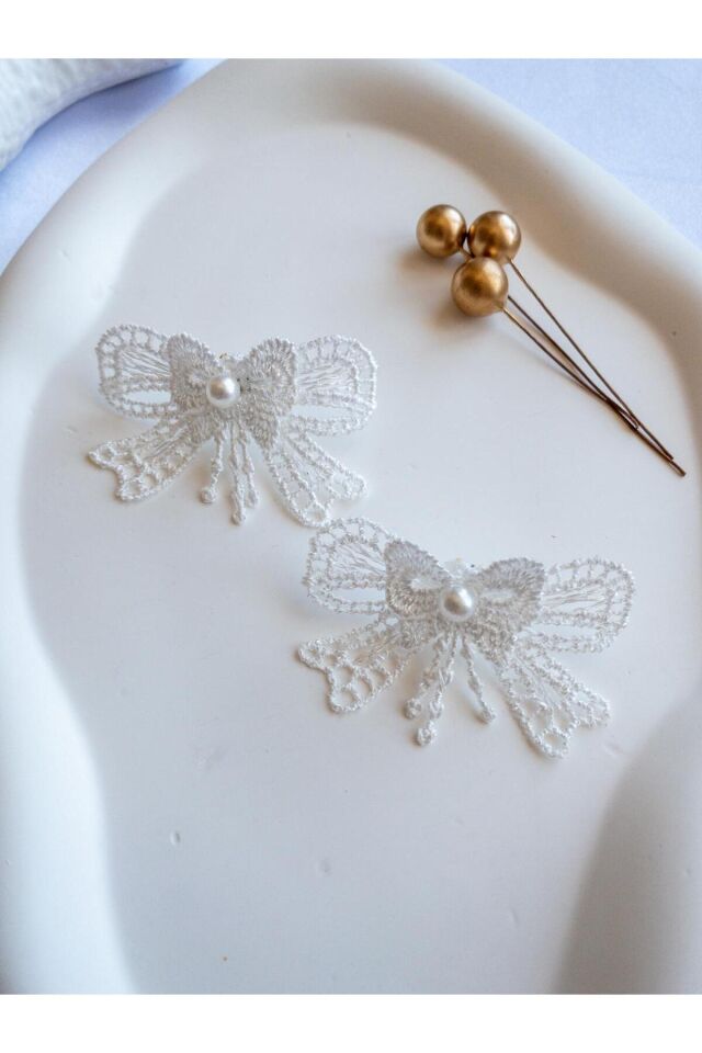 BeuBella El Yapımı Dantel Kurdele Küpe – İnci Detaylı Vintage Gelin Küpesi – Çelik Çivili