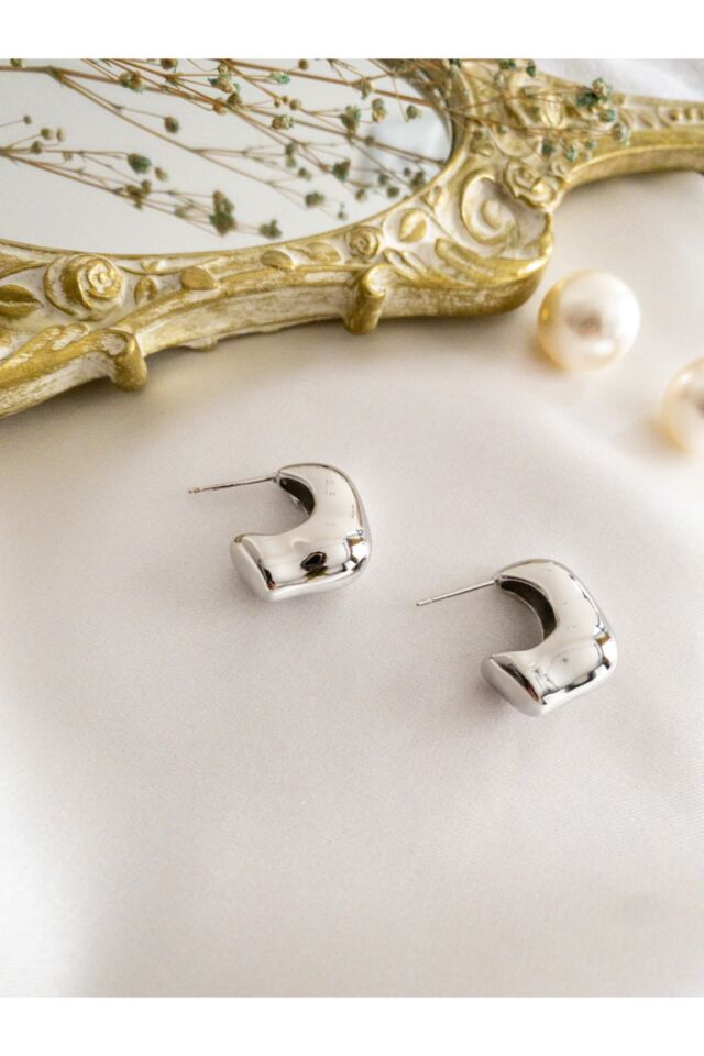 Gümüş Kalın Kare Halka Çelik Küpe