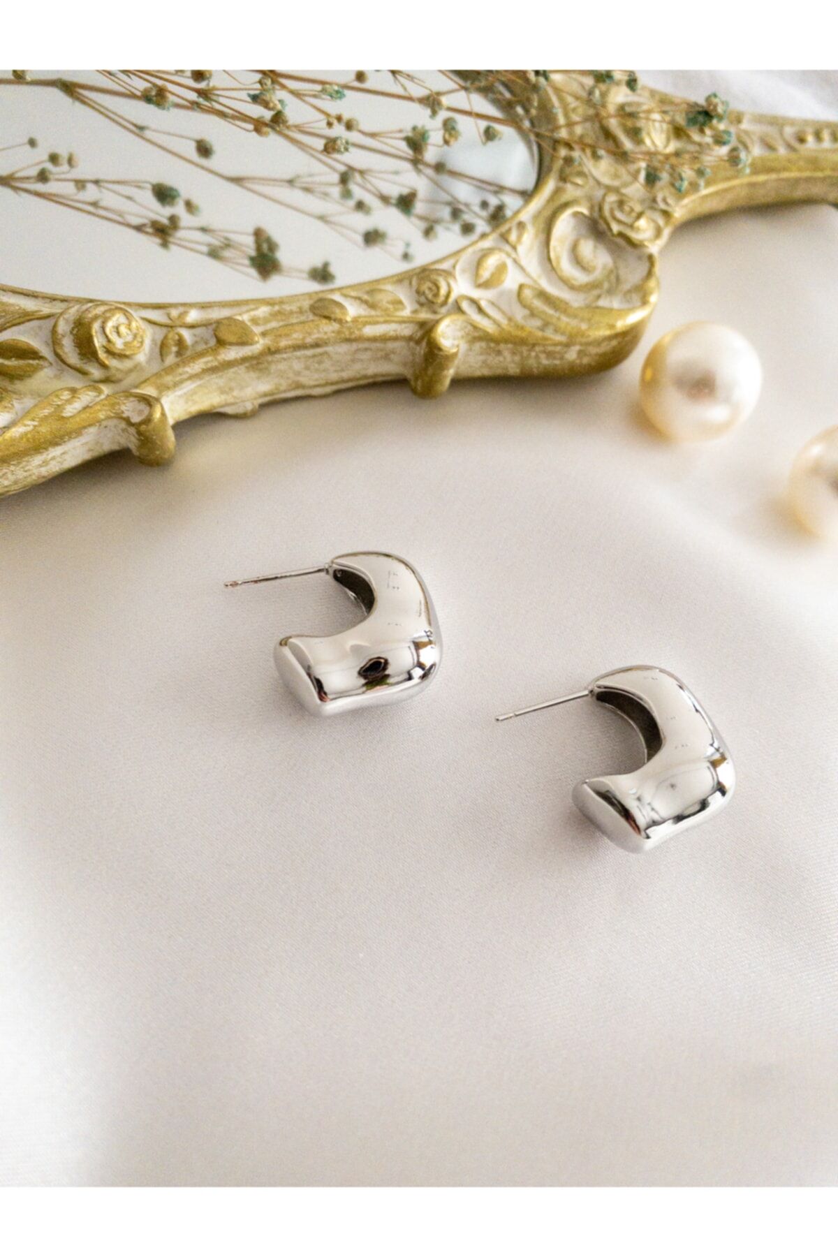 Gümüş Kalın Kare Halka Çelik Küpe