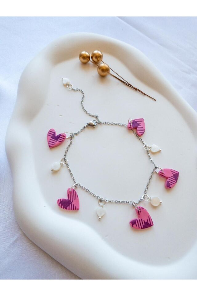 BeuBella Mor Desenli Kalpli Halhal – Çelik Zincir – Taşlı El Yapımı Bileklik