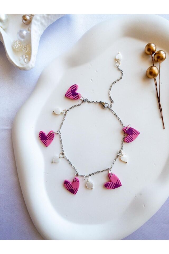 BeuBella Mor Desenli Kalpli Halhal – Çelik Zincir – Taşlı El Yapımı Bileklik