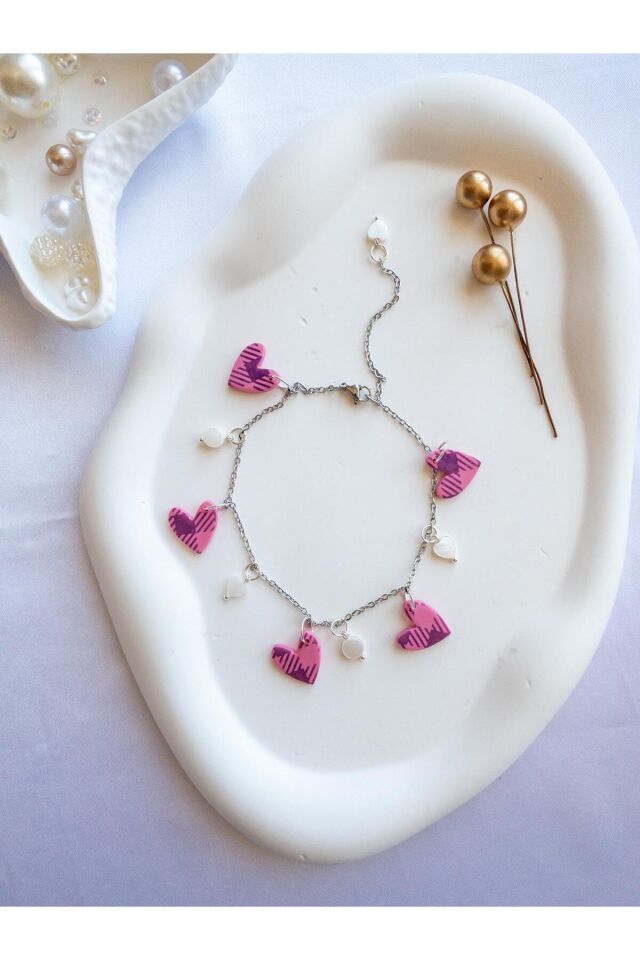 BeuBella Mor Desenli Kalpli Halhal – Çelik Zincir – Taşlı El Yapımı Bileklik