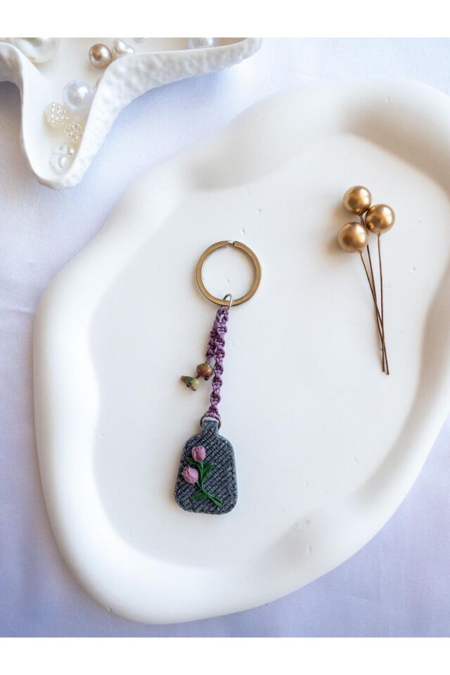 BeuBella El Yapımı Polimer Kil Çiçekli Charm / Anahtarlık – Doğal Taş Boncuklu Hediyelik