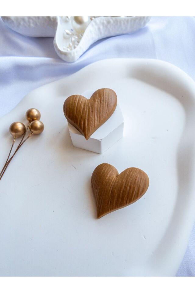Özel Tasarım Kahverengi Polimer Kil Ahşap Görünüm Kalp Küpe
