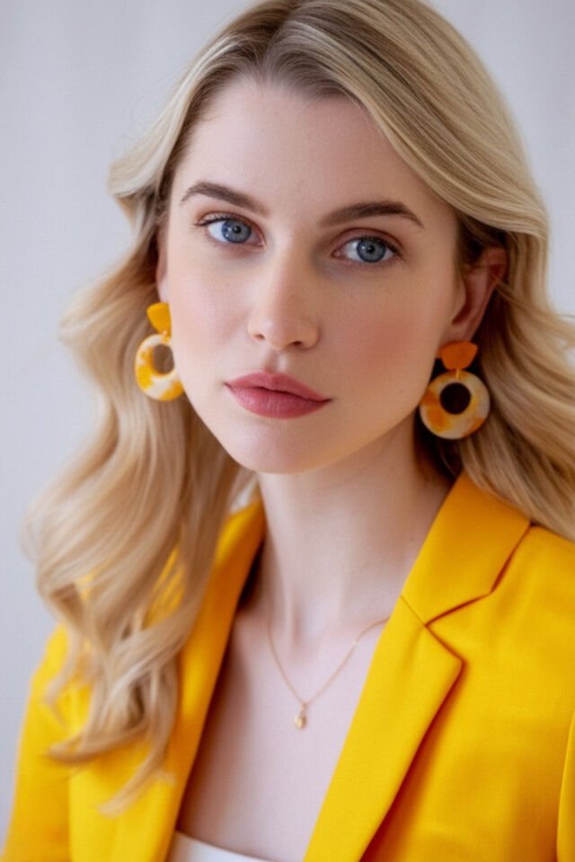 Özel Tasarım Doğal Taş Görünümlü Sedef Detay Reçine Turuncu Halka Küpe