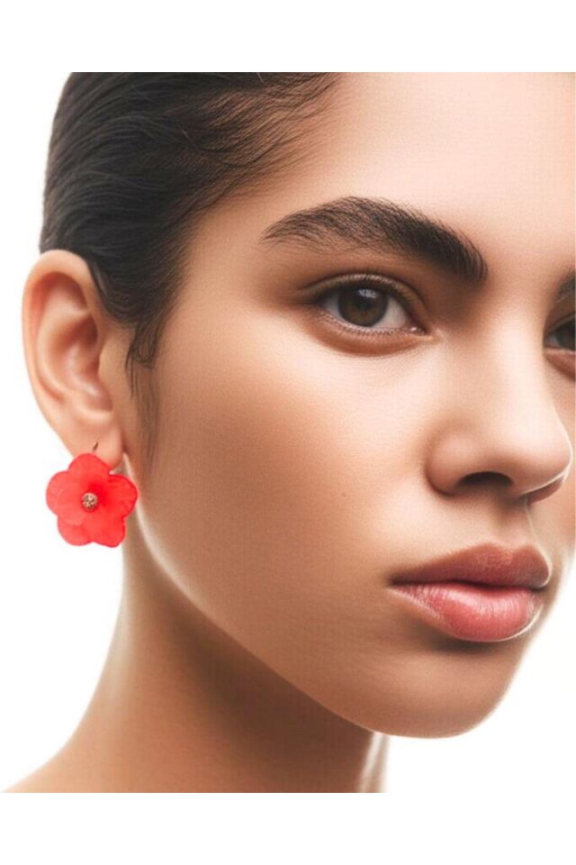 Özel Tasarım Neon Pembe Polimer Kil Çiçek Küpe