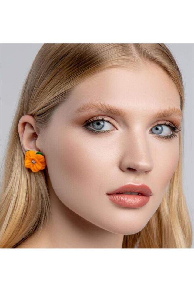 Özel Tasarım Neon Turuncu Polimer Kil Çiçek Küpe