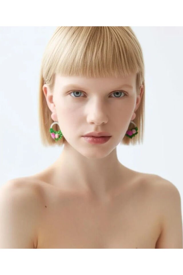 Özel Tasarım Polimer Kil Çiçek Buketi Halka Küpe