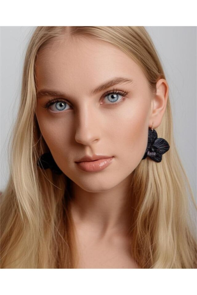 Özel Tasarım Siyah Polimer Kil Üzeri Kırmızı Sim Detay Orkide Küpe