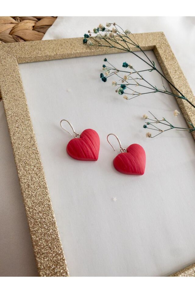 Özel Tasarım Pembe Kalp Küpe