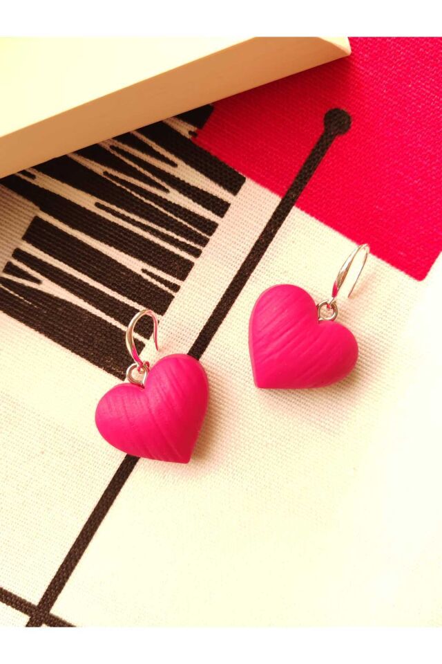 Özel Tasarım Pembe Kalp Küpe