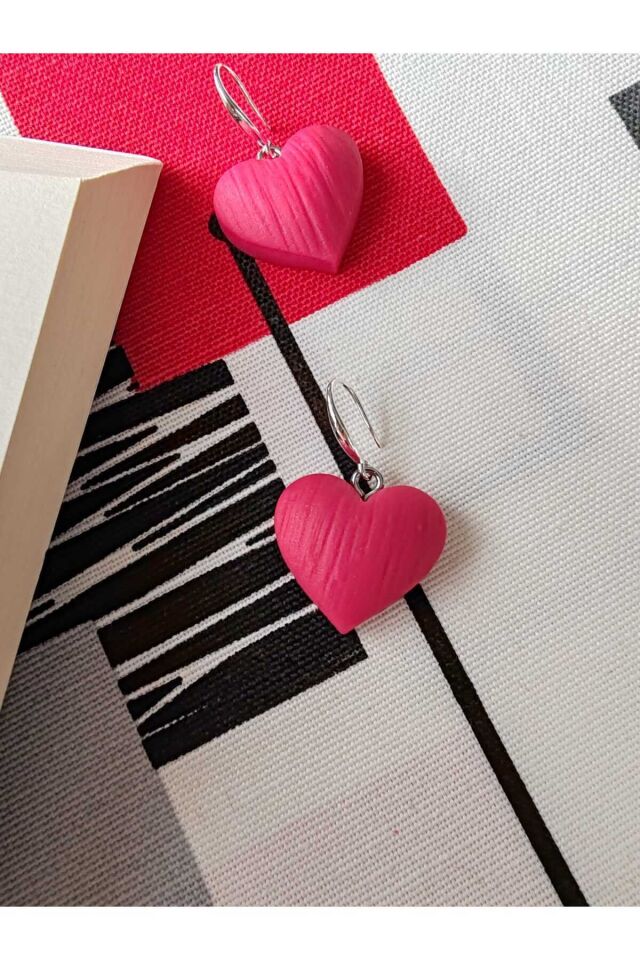 Özel Tasarım Pembe Kalp Küpe