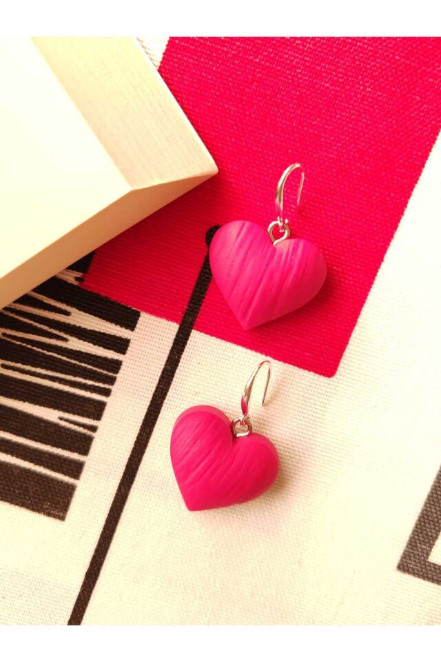 Özel Tasarım Pembe Kalp Küpe