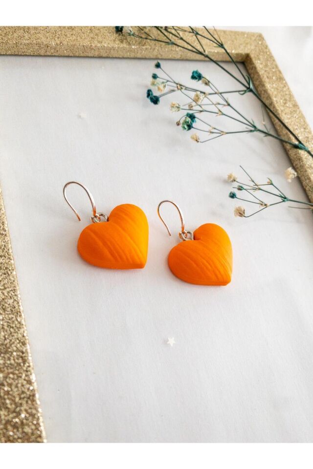 Özel Tasarım Turuncu Kalp Küpe