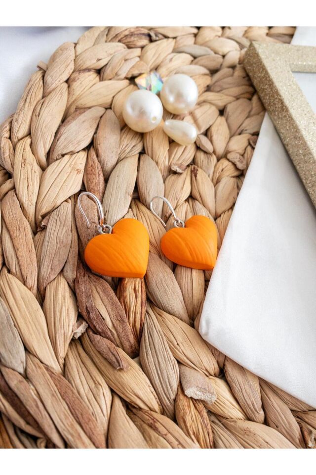 Özel Tasarım Turuncu Kalp Küpe