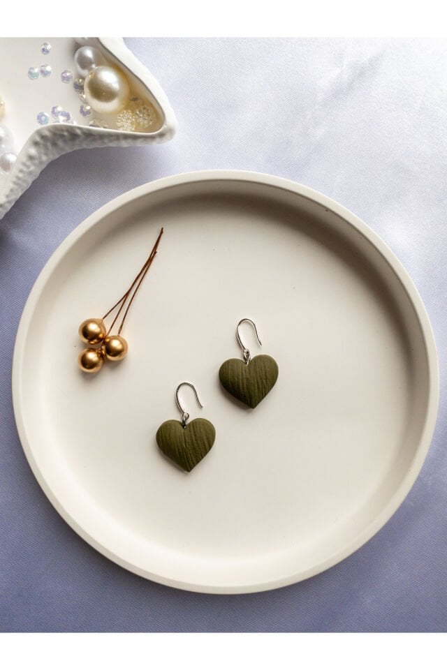 Özel Tasarım Haki Kalp Küpe