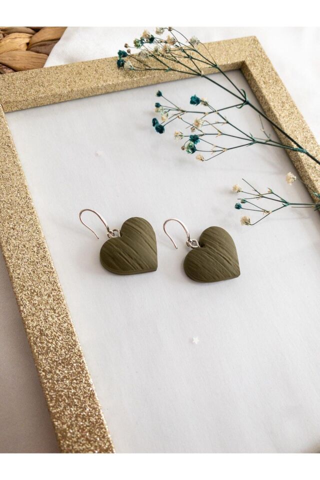 Özel Tasarım Haki Kalp Küpe