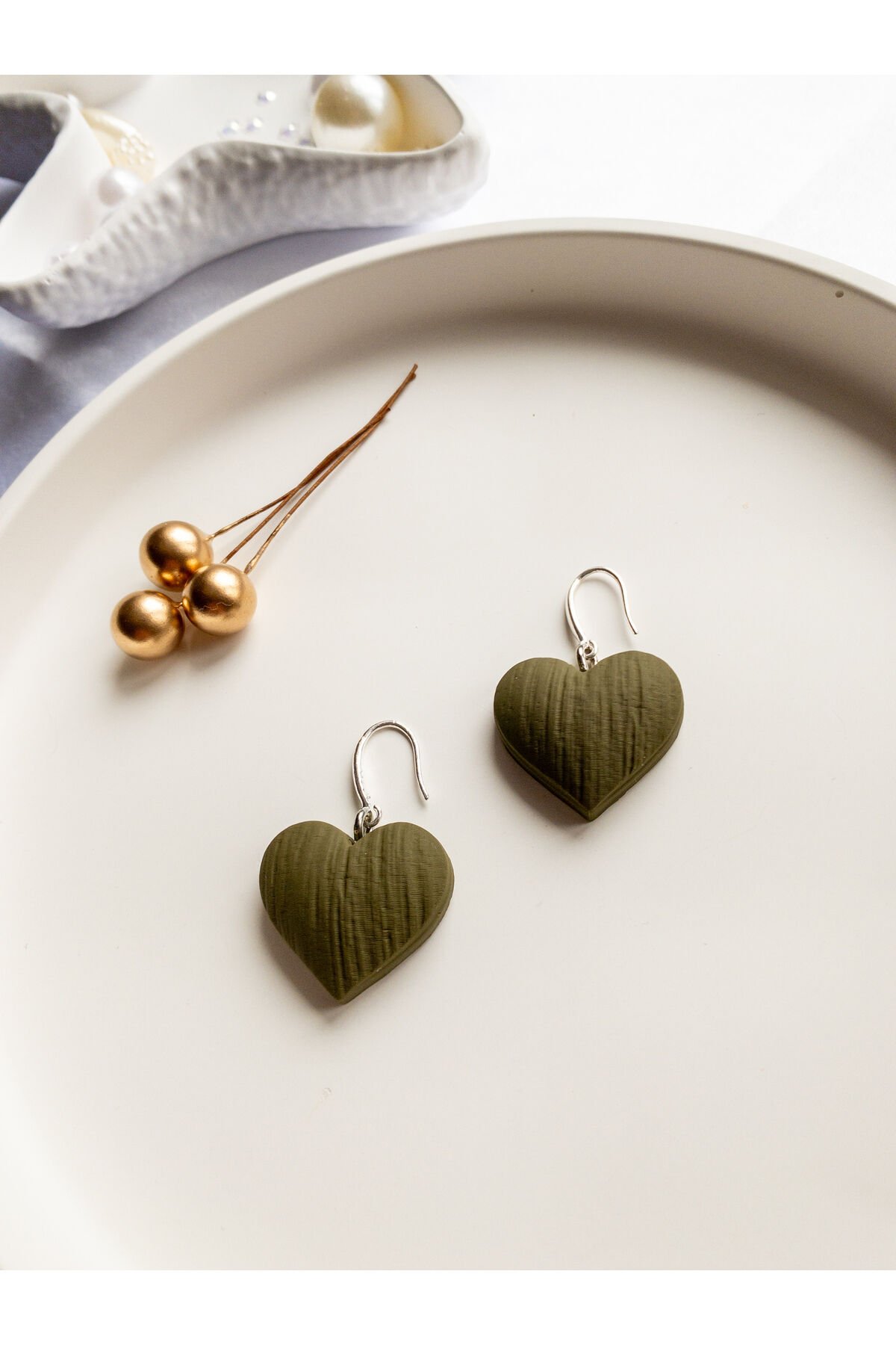 Özel Tasarım Haki Kalp Küpe