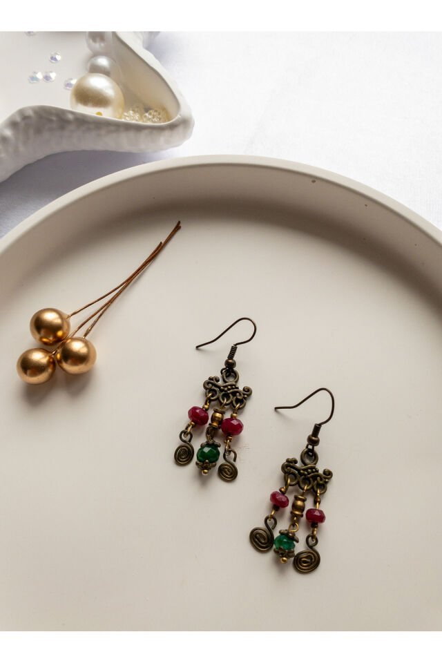 Etnik Model Renkli Çin Kristali Bohem Küpe