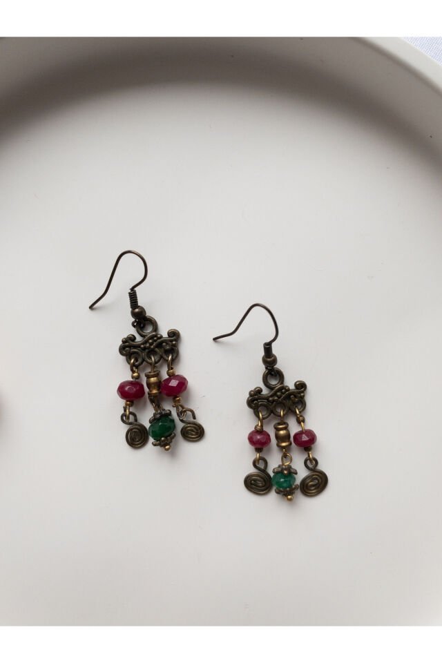 Etnik Model Renkli Çin Kristali Bohem Küpe