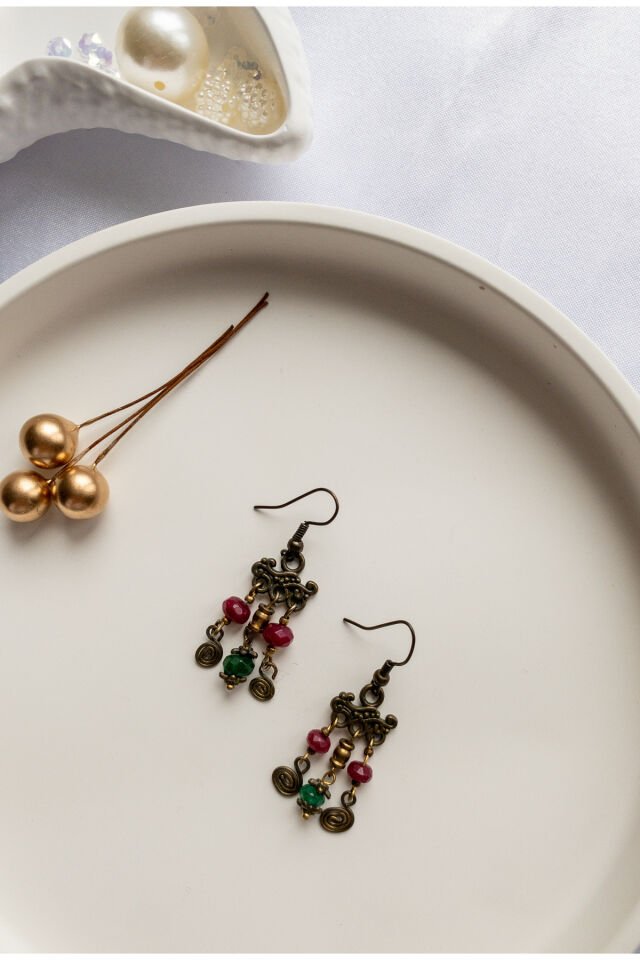 Etnik Model Renkli Çin Kristali Bohem Küpe