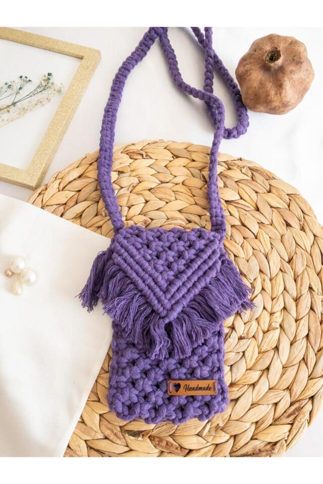 Özel Tasarım Mor Makrome Mini Çanta