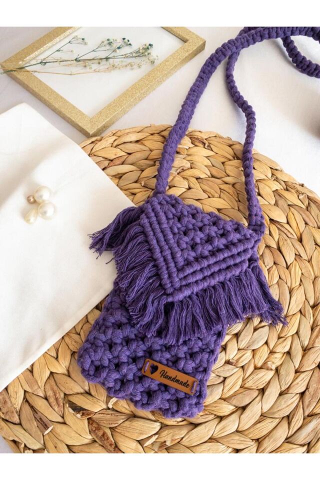 Özel Tasarım Mor Makrome Mini Çanta