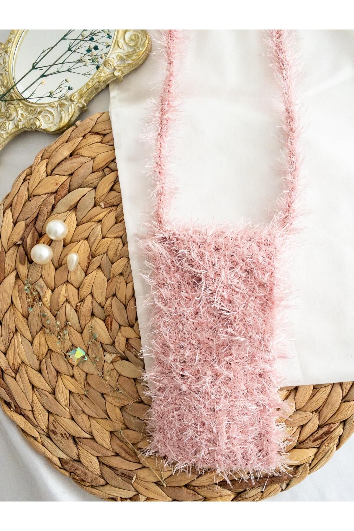 Özel Tasarım Pembe Örgü Mini Çanta/Su Taşıma Çantası